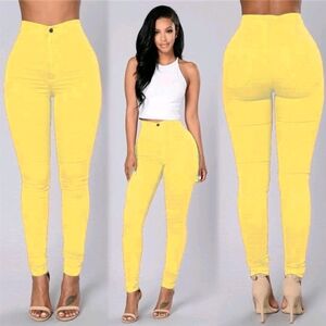 Bright Yellow High-Waisted Skinny Pants